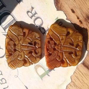 Jade Handcarved Very Vintage Set Two Butterfly/Moth Asian